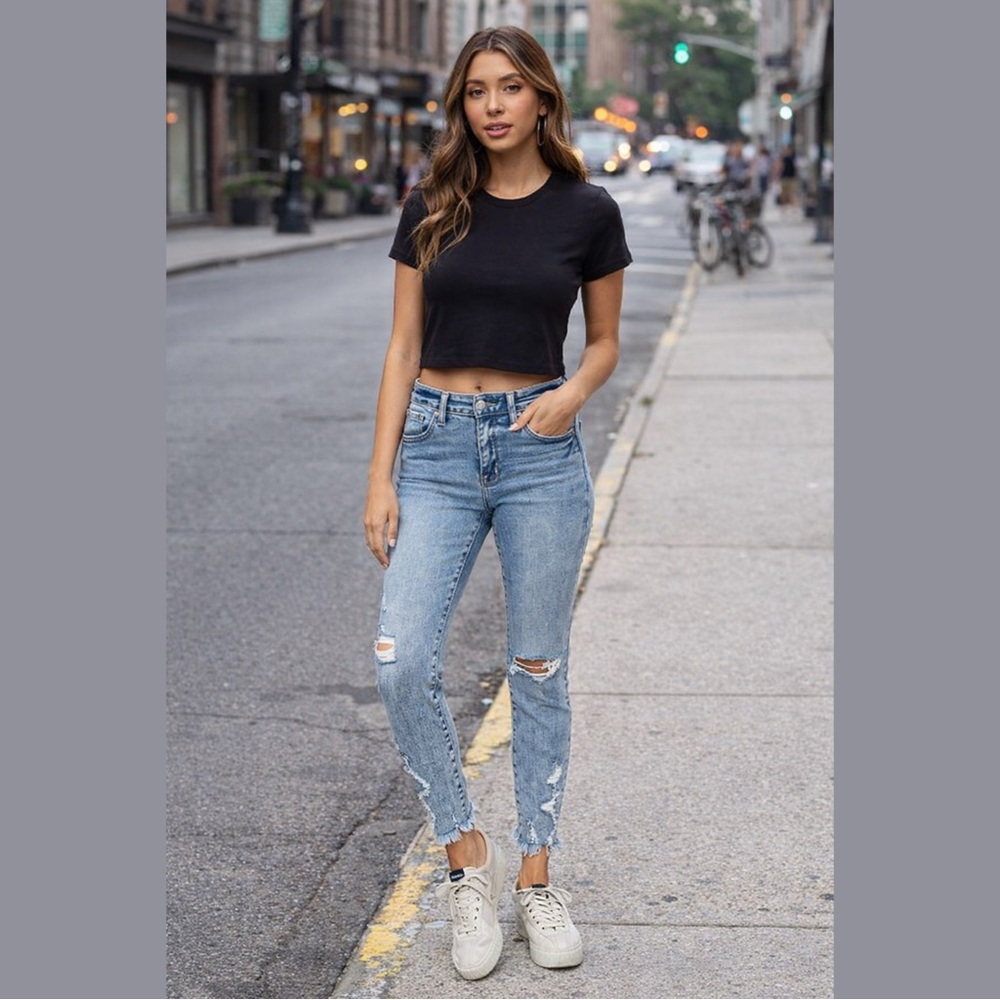 Acid Wash Distress Skinny Jeans